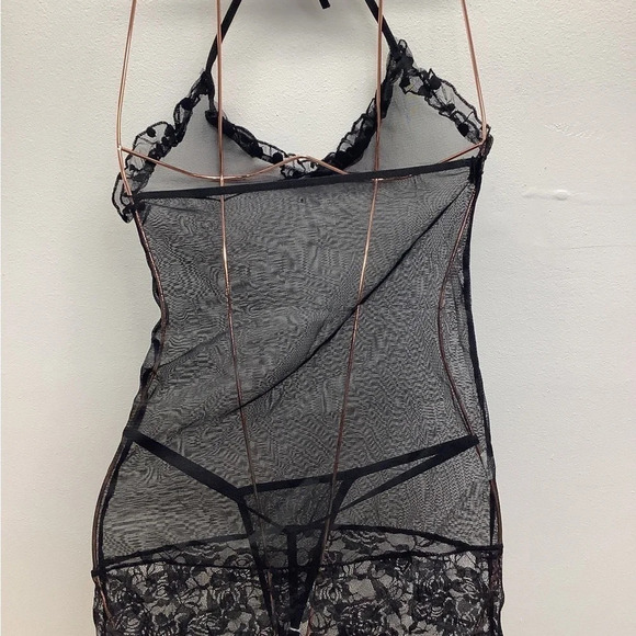 Lingerie Size S/M Black Mesh W/Lace Trim Matching G String. New With Tags. - Picture 7 of 7